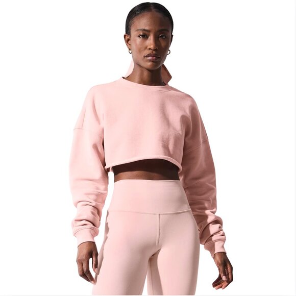 140. ALO YOGA Extreme Cropped Pink Quartz Pullover $98 EUC Medium - Picture 1 of 5